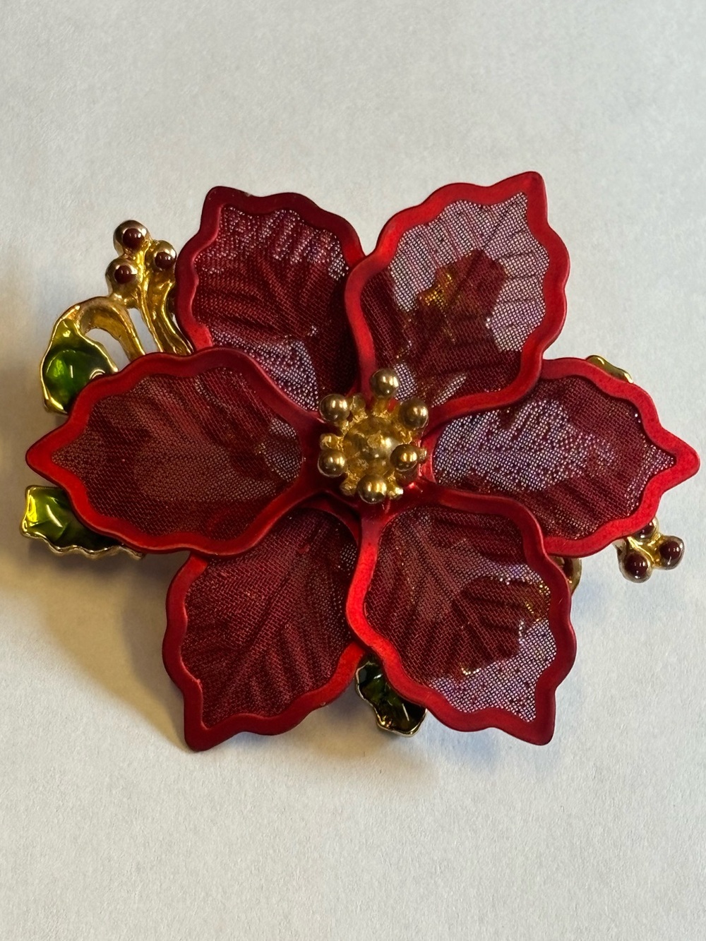 Vintage Red Poinsettia Floral Brooch by Kenneth Cole
